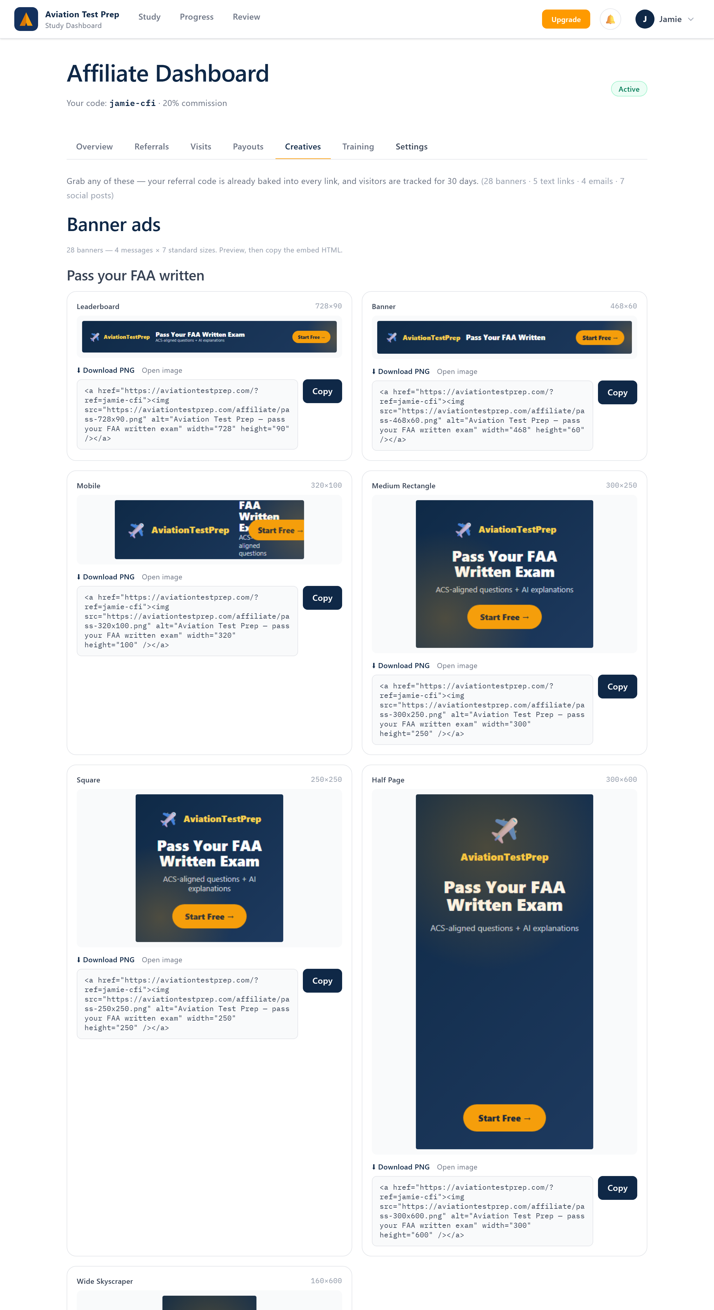 Creative library — Aviation Test Prep affiliate portal