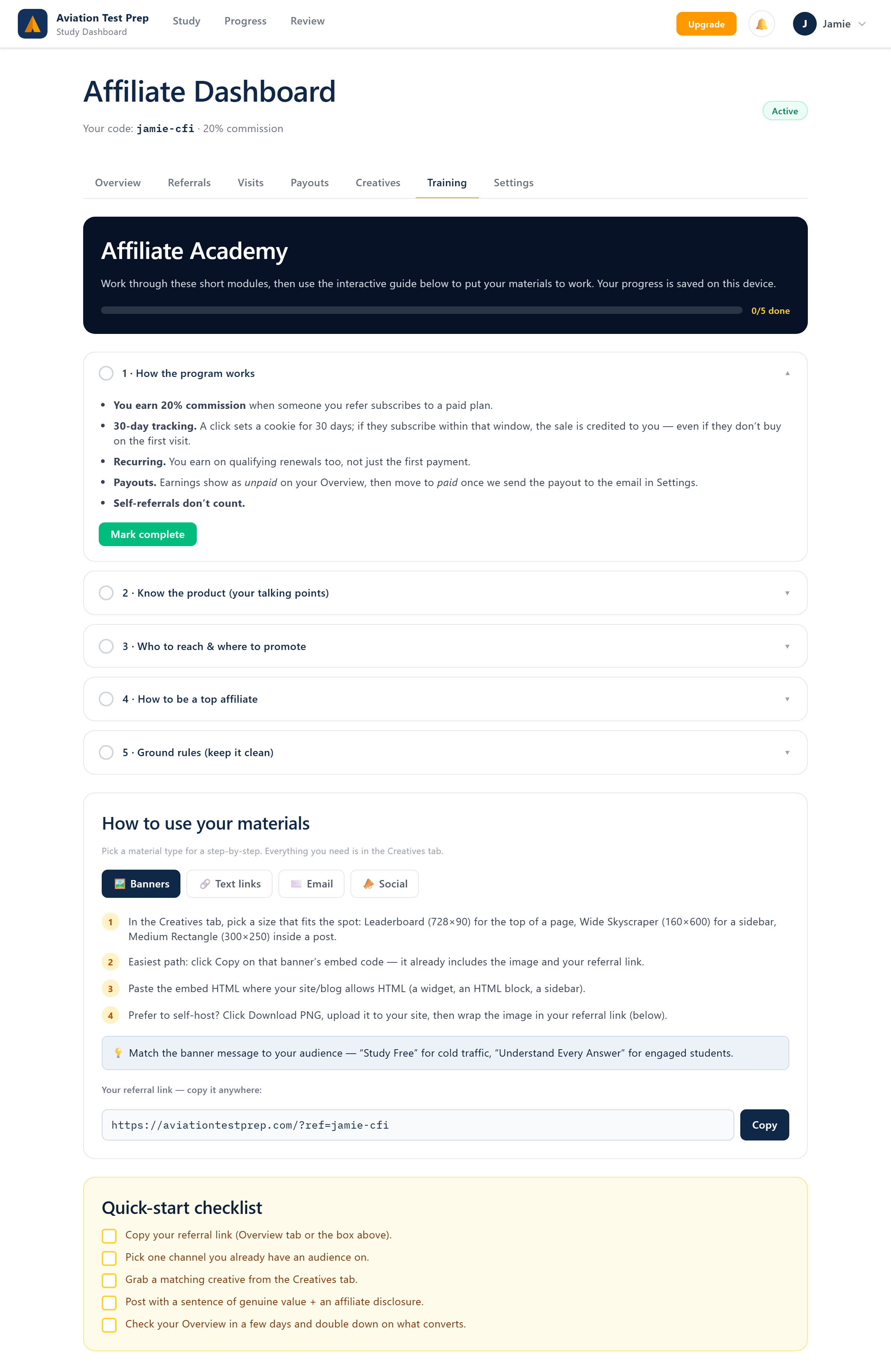 Affiliate Academy — Aviation Test Prep affiliate portal