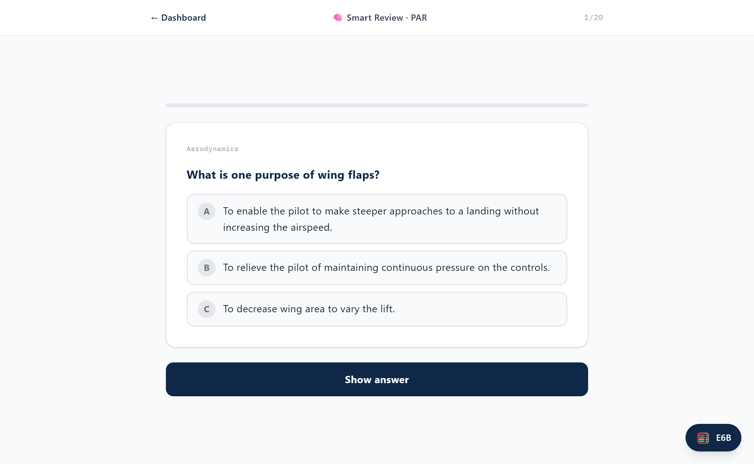 The Smart Review screen showing questions due for spaced-repetition review