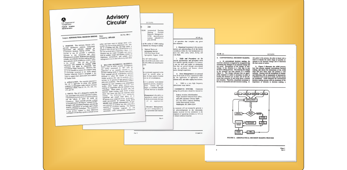 Advisory Circular (AC) 60-22, Aeronautical Decision-Making, includes a wealth of information for pilots.
