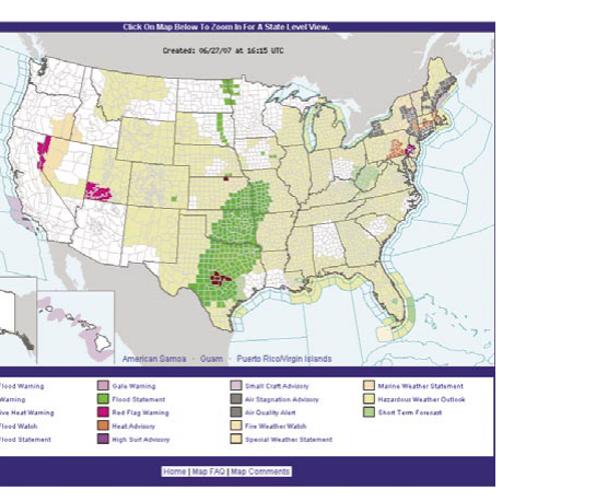 This map can be used to gather hourly AWOS and ASOS type weather information from various sites in each state.