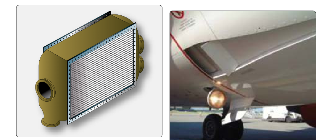 The primary and secondary heat exchangers in an air cycle air conditioning system are of similar construction. They both Figure 16-66. A ram air door controls the flow of air through the cool bleed air when ram air passes over the exchanger coils and fins. primary and secondary heat exchangers.