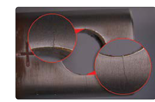 Fatigue crack on the bottom end fitting of a Hydrosorb shock absorber.