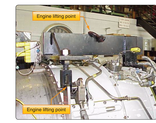 Hoisting sling attached to engine.