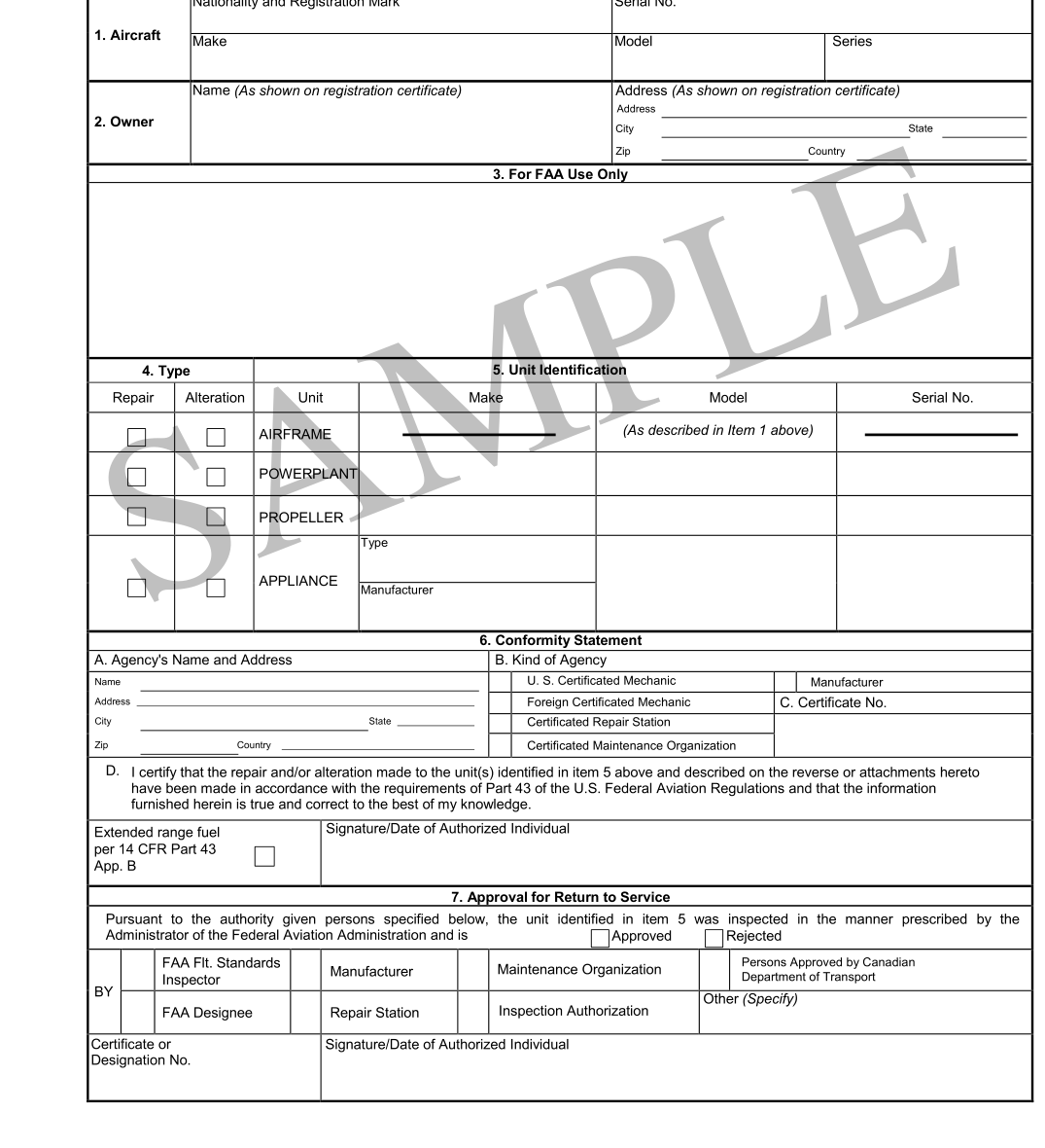 FAA Form 337, Major Repair and Alteration.