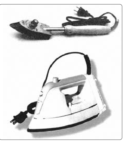 Irons used during the fabric covering process.
