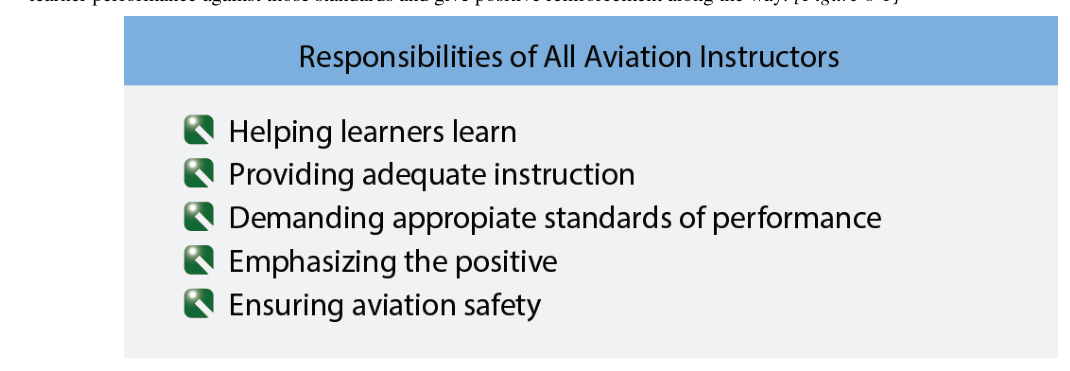 There are five main responsibilities of aviation instructors.