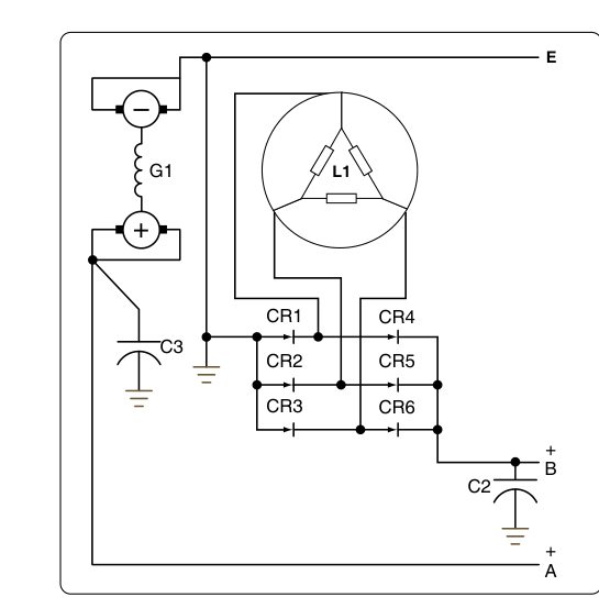 Wiring diagram of alternator-rectifier unit.