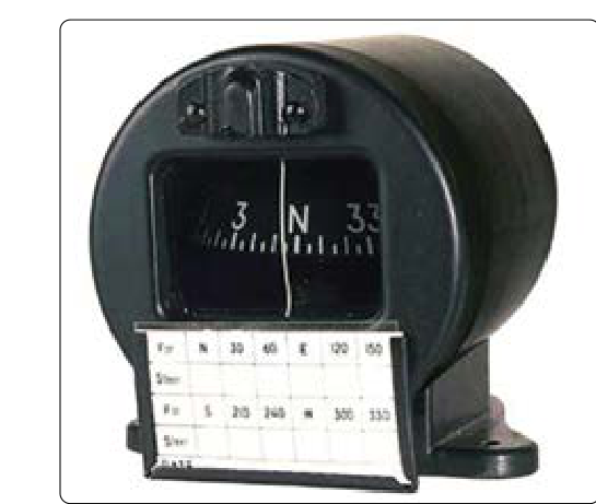 A magnetic compass with a deviation correction card attached, on which the results of swinging the compass should be recorded.