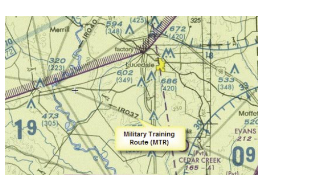 Military training routes (MTR) chart symbols.
