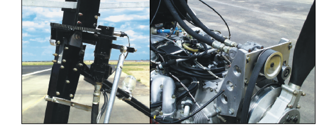 This prerotator uses belts at the propeller hub to drive a hydraulic pump, which drives a hydraulic motor on the rotor mast.