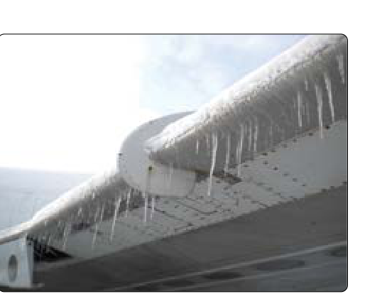 Formation of ice on aircraft leading edge.