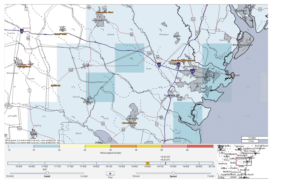 Example of the information found on the Helicopter Emergency Medical Services (HEMS) weather display site.