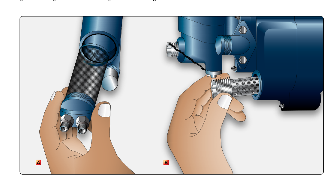 Oil pressure screen (A) and scavenge oil screen assembly (B).