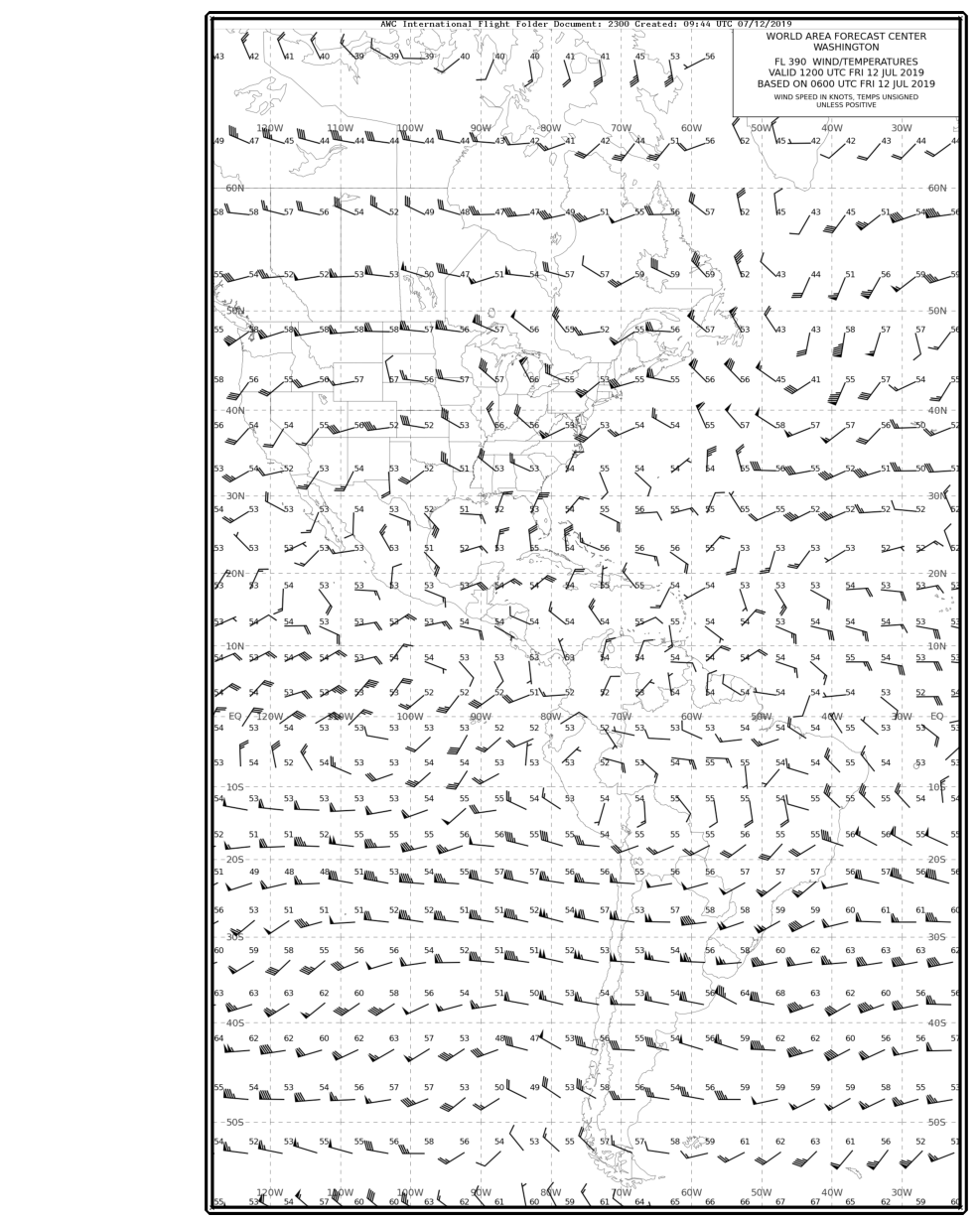 WAFS Wind and Temperature 6-Hour Forecast at FL390—Example
